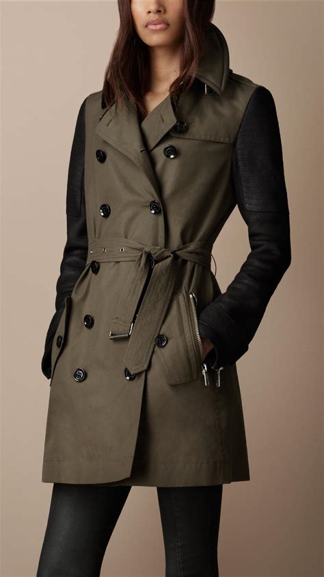 burberry green down long shackleton coat|Burberry leather trench coat.